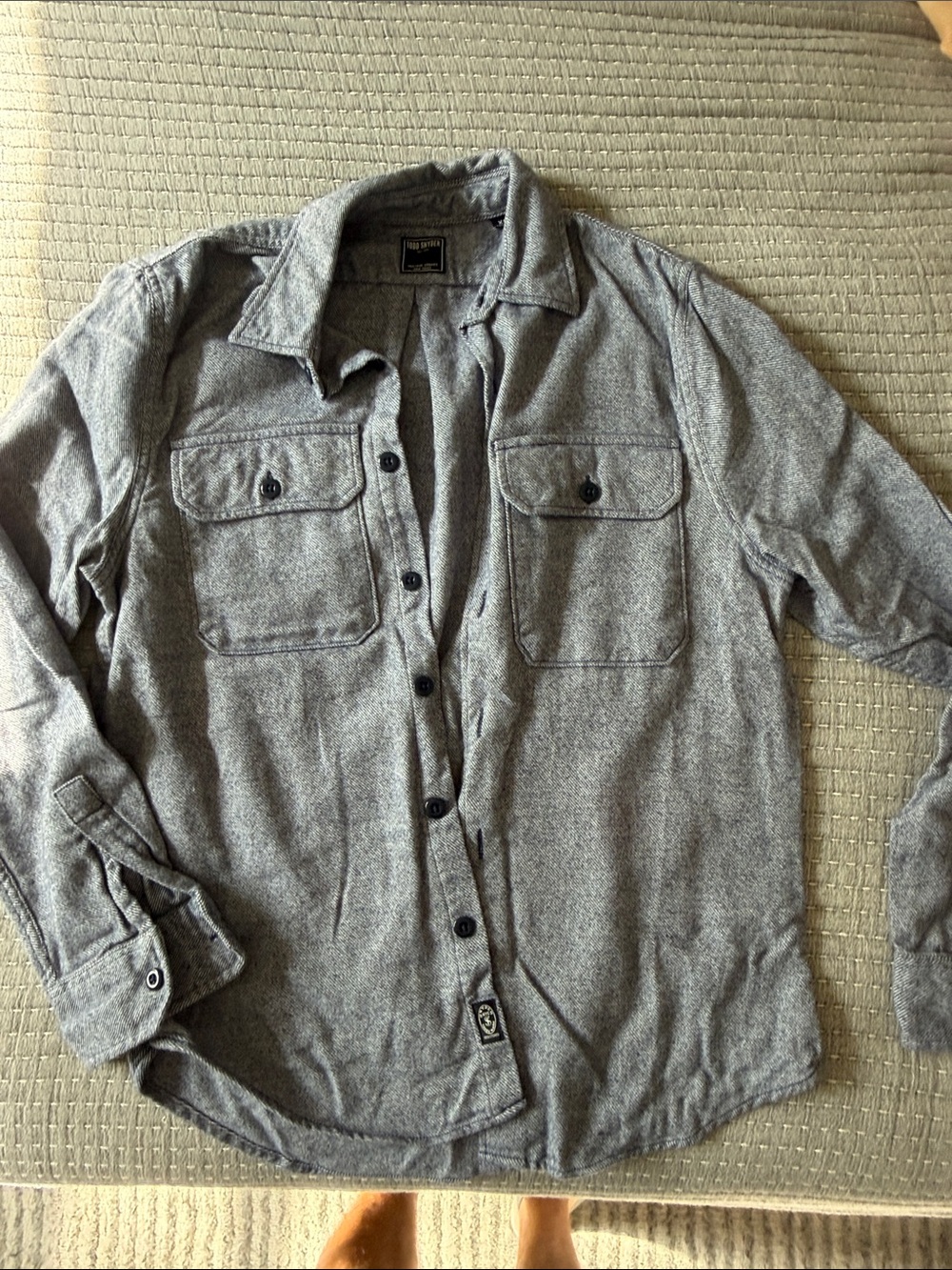 Todd Snyder Navy/White Flannel Shirt Jacket with Chest Pockets